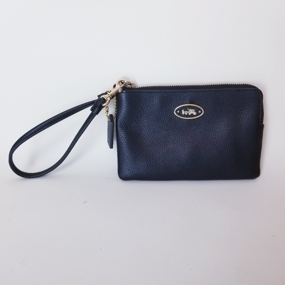 Coach Black Carriage Pebbled Leather Wristlet